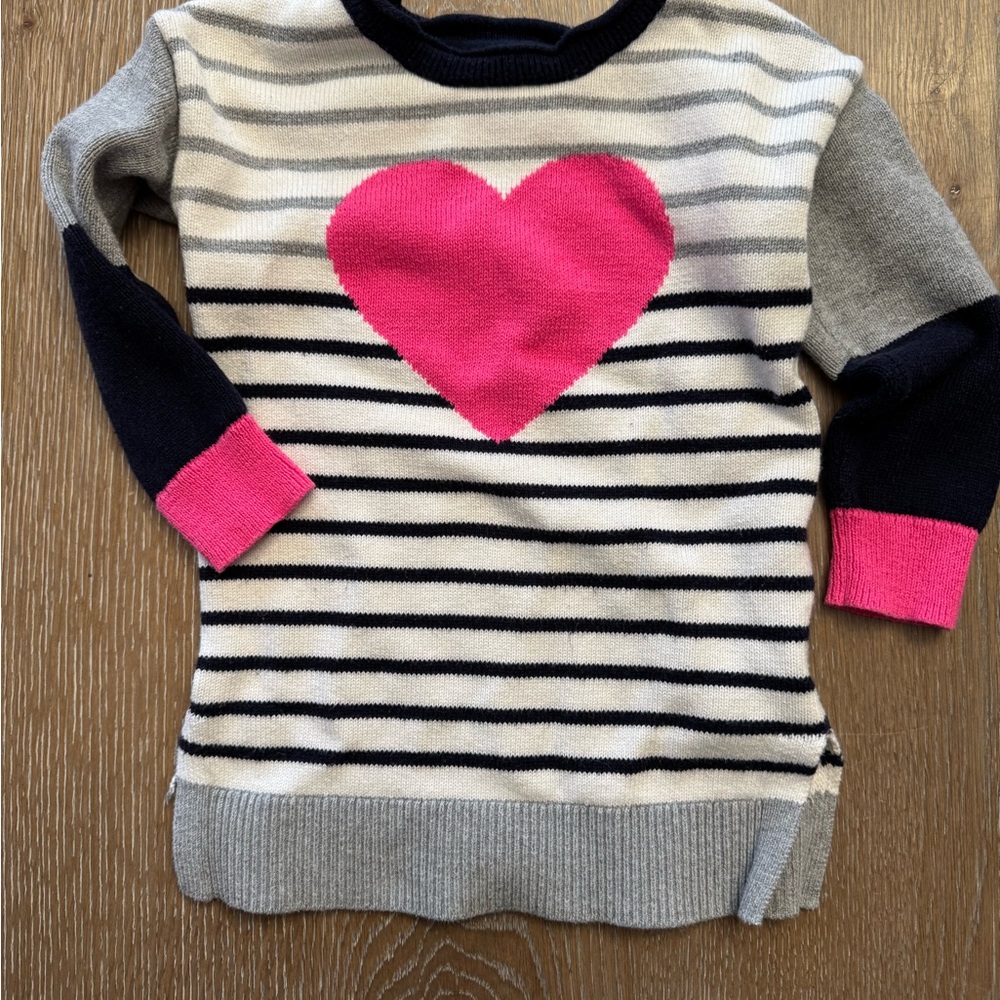 GAP Kids Striped Sweater tunic or short dress length with Pink Heart, 3T, EUC